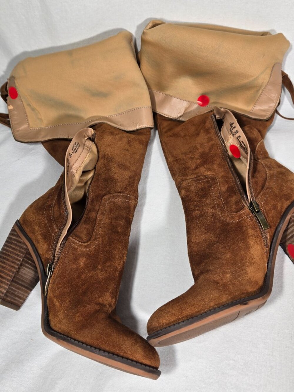 FRANCO SARTO Elnora BOHO Cognac Suede Over The Knee Fringe Boots Size 7.5M-WC. - Picture 12 of 16